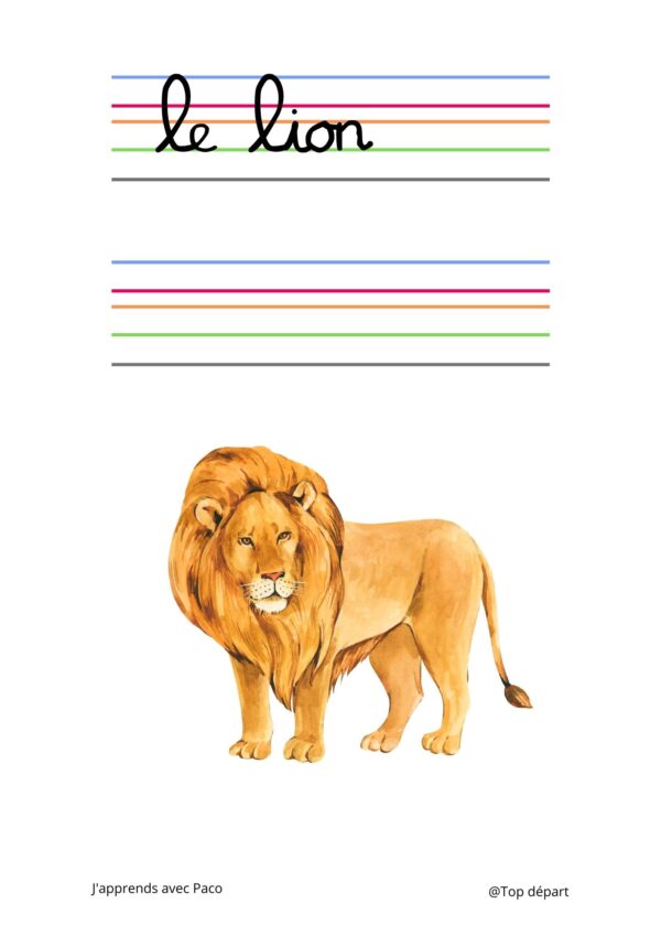 fiches maternelle sur le continent Afrique avec fiche écriture sur le lion