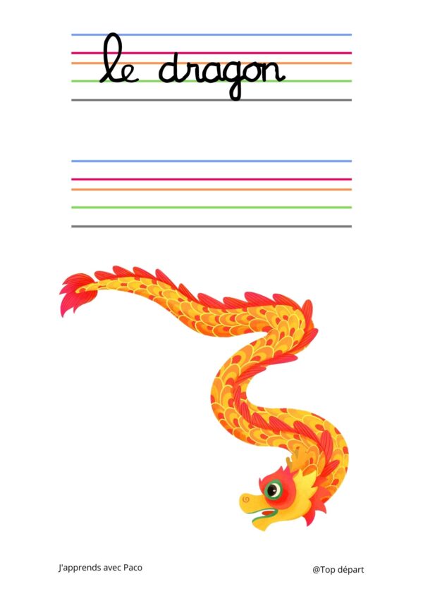 Fiche écriture maternelle pour le mot dragon