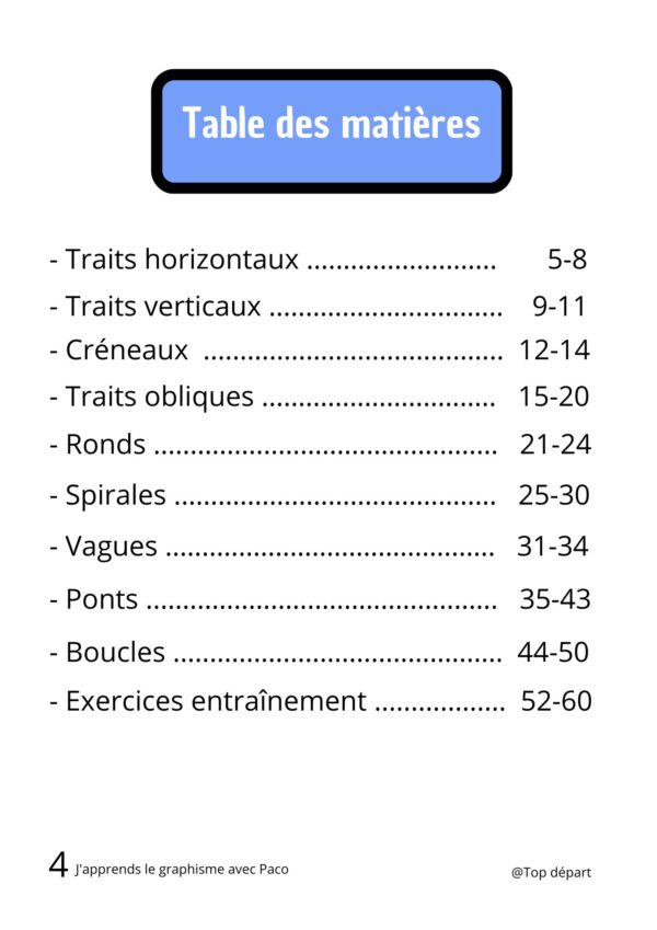 Graphisme maternelle table des matières d'un fichier pédagogique