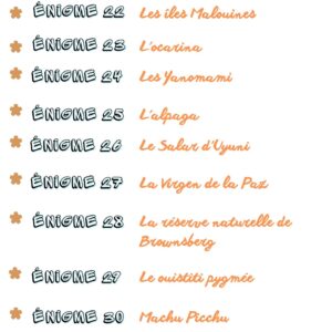 Pack Amérique du Sud “1 jour, 1 découverte” – 30 Énigmes type GOTD (+500 pages) – CE2 CM1 CM2