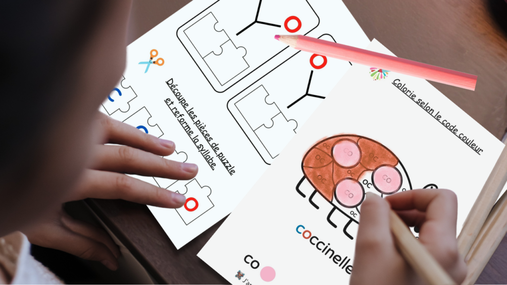 enfant qui fait un coloriage magique avec la syllabe co