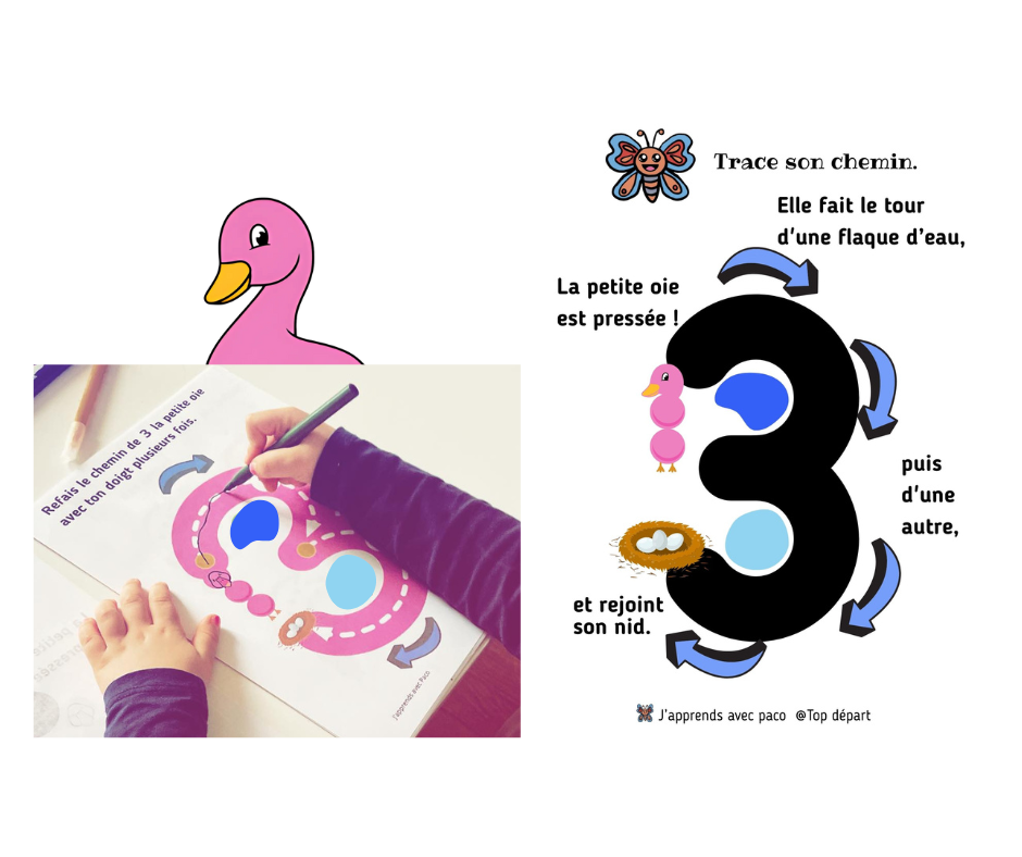 fiche ludique pour apprendre le tracé du chiffre 3