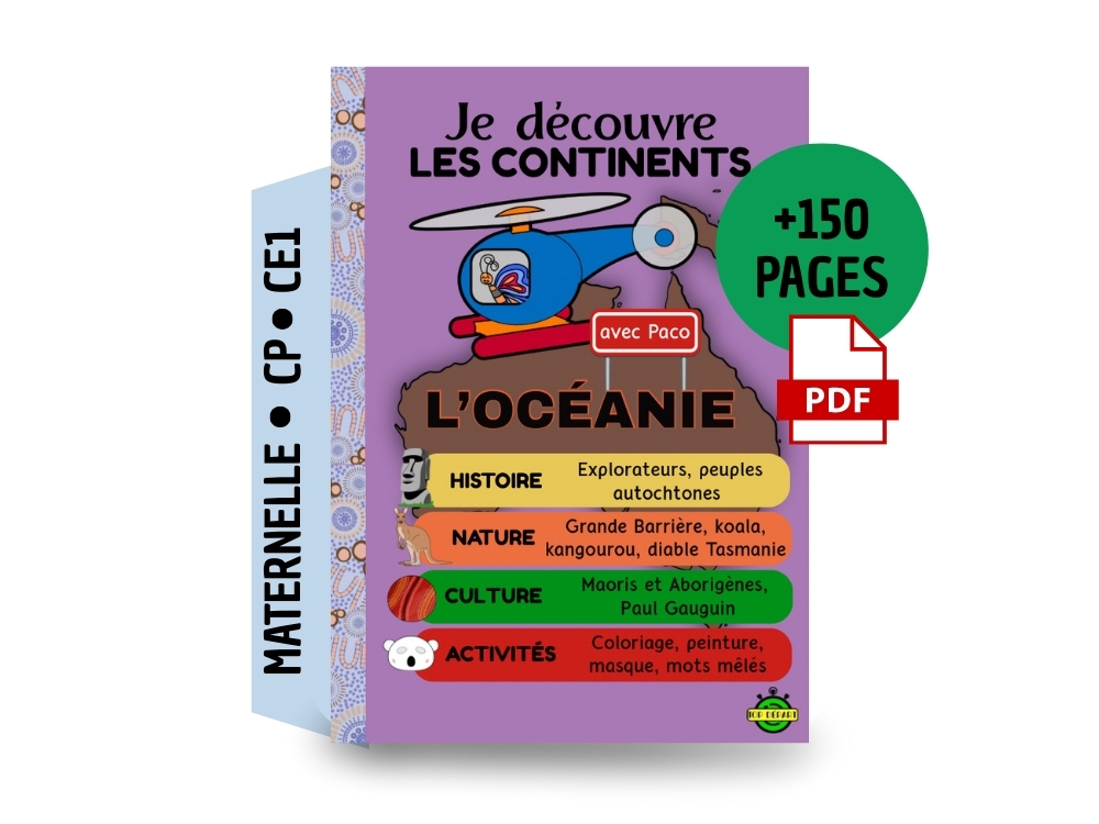 Couverture du fichier PDF "Je découvre l'Océanie avec Paco" pour les niveaux maternelle et cycle 2.