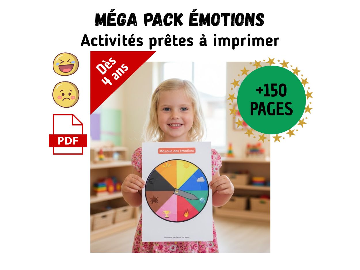 Enfant présentant une roue des émotions issue du méga pack pédagogique sur les émotions pour la maternelle