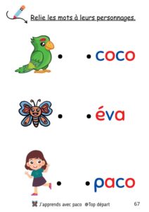 fiche exercice de lecture j'apprends à lire avec Paco