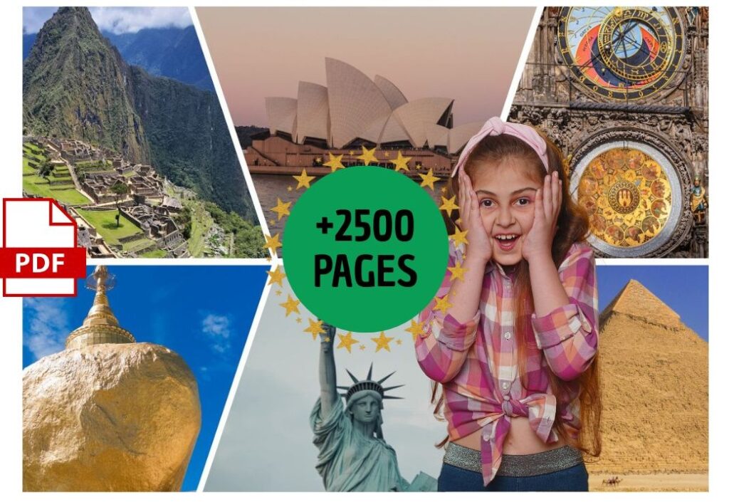 Visuel du pack complet de géographie sur les 6 continents pour le Cycle 3 comprenant fiches de lecture documentaire et énigmes.