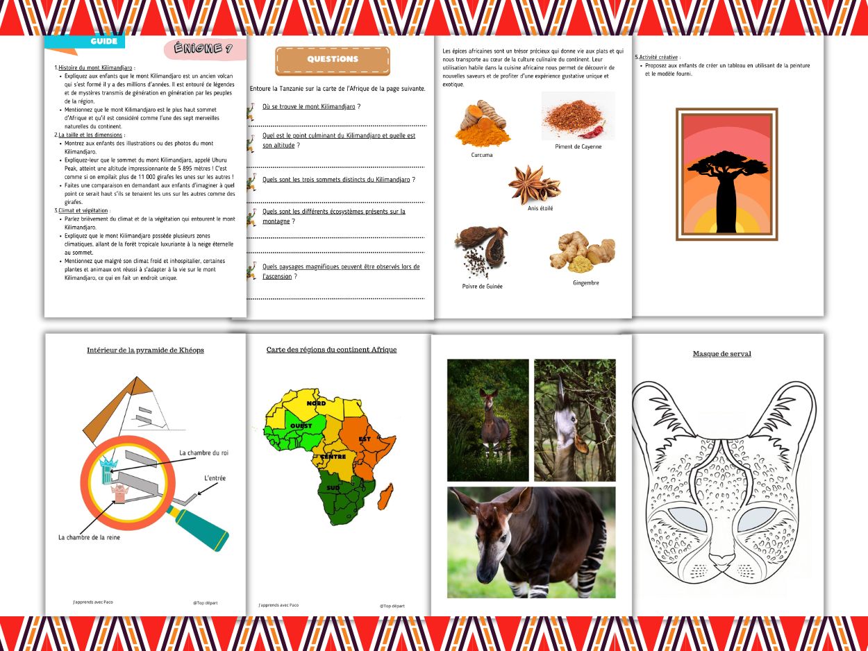 Jeux et énigmes pédagogiques pour découvrir le continent africain en s'amusant.