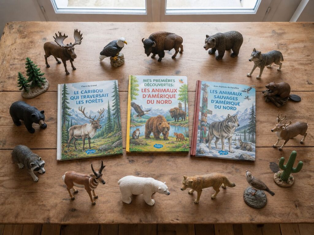Livres et figurines d'animaux sauvages d'Amérique du Nord