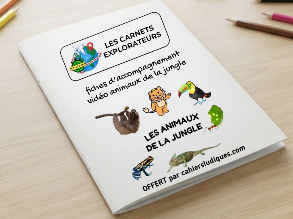 Couverture du carnet pédagogique "Les Carnets Explorateurs : Les animaux de la jungle" proposé par Cahiers Ludiques.