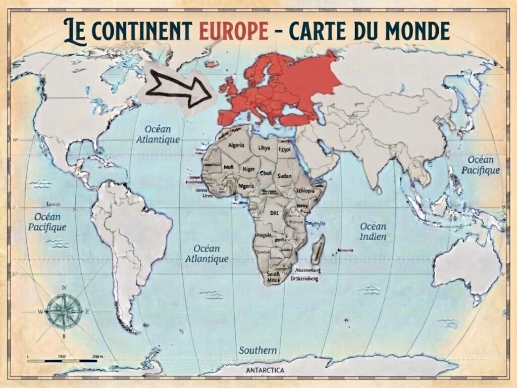 Carte du monde avec mise en évidence de l'Europe