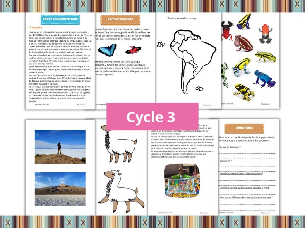 Pages de textes documentaires et exercices pour le cycle 3.