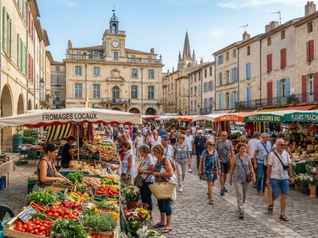 Ambiance d'un marché local en ville européenne