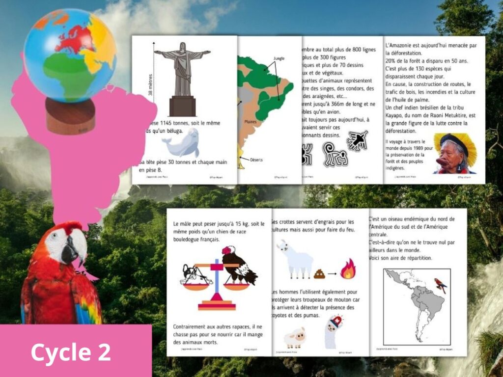Feuilles d'exercices éducatifs sur l'Amérique du Sud pour le cycle 2.