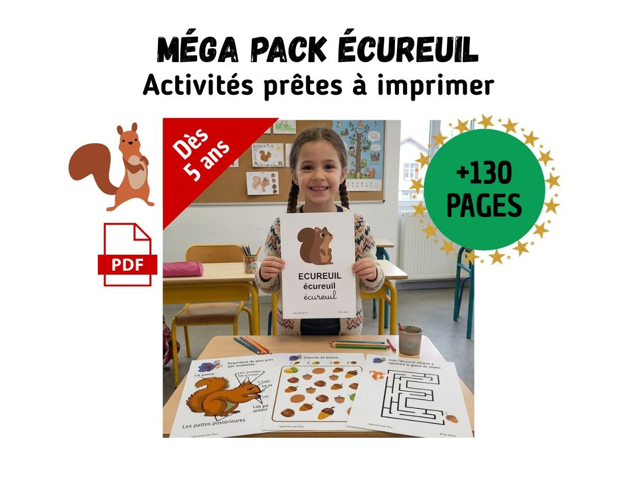 Méga Pack Écureuil de 130+ pages d’activités pédagogiques à imprimer dès 5 ans