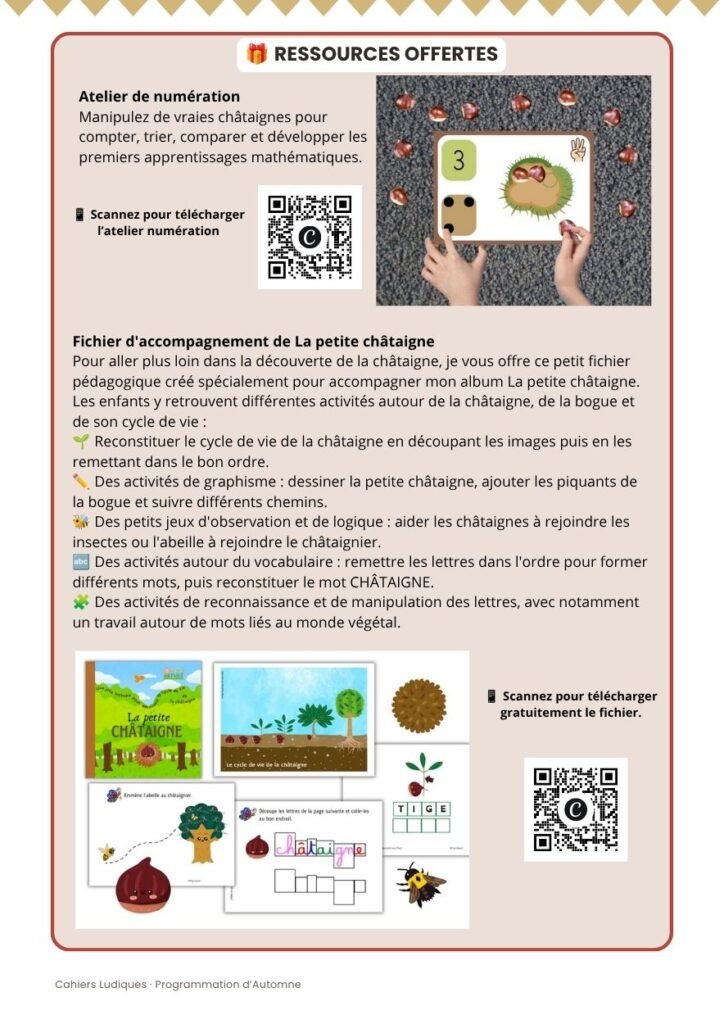 Ressources pédagogiques gratuites sur la châtaigne : atelier de numération et fichier d'activités autour de la petite châtaigne
